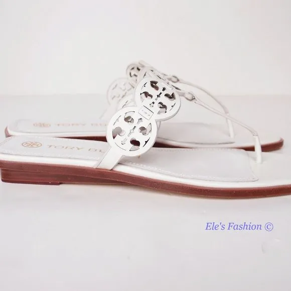 NIB Tory Burch Tiny Miller Logo Leather Thong Sandal Ivory US 7 8 8.5 9 9.5 10