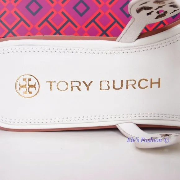 NIB Tory Burch Tiny Miller Logo Leather Thong Sandal Ivory US 7 8 8.5 9 9.5 10