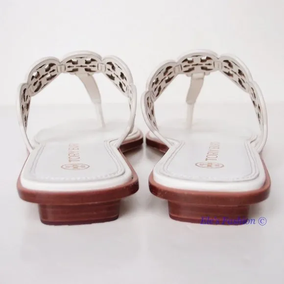 NIB Tory Burch Tiny Miller Logo Leather Thong Sandal Ivory US 7 8 8.5 9 9.5 10