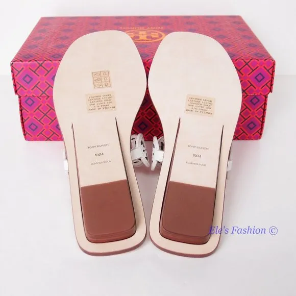 NIB Tory Burch Tiny Miller Logo Leather Thong Sandal Ivory US 7 8 8.5 9 9.5 10