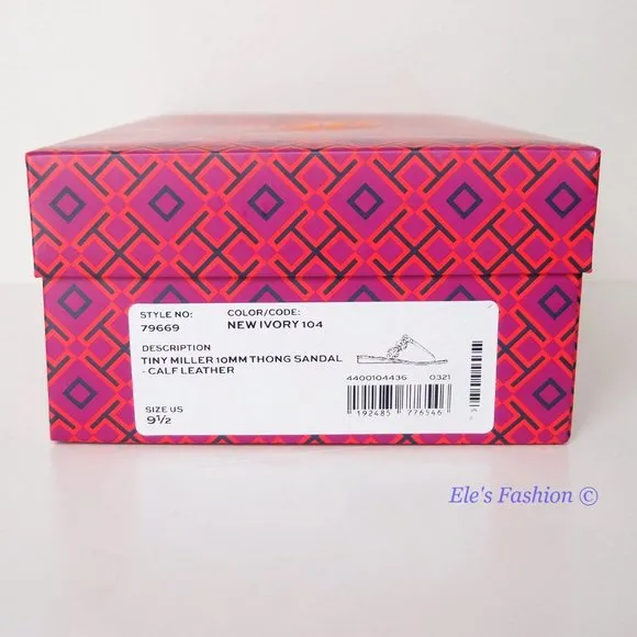 NIB Tory Burch Tiny Miller Logo Leather Thong Sandal Ivory US 7 8 8.5 9 9.5 10