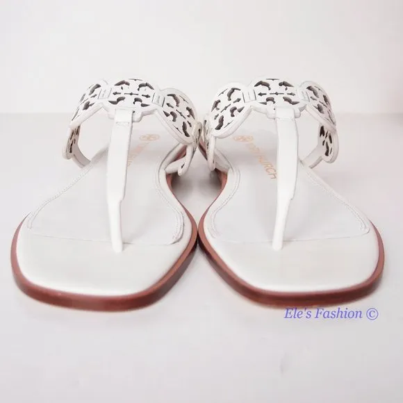 NIB Tory Burch Tiny Miller Logo Leather Thong Sandal Ivory US 7 8 8.5 9 9.5 10