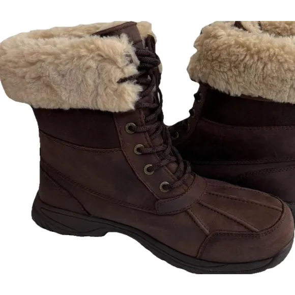 NIB UGG MEN'S BUTTE LEATHER SUEDE SHEARLING LINED WINTER SNOW BOOTS 11.5 BROWN