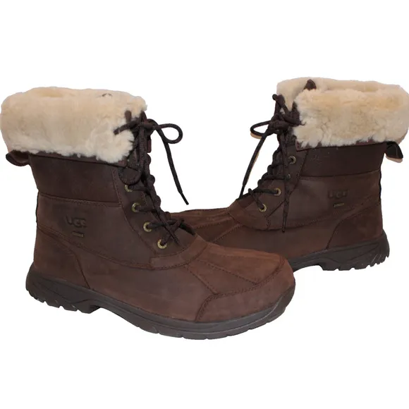 NIB UGG MEN'S BUTTE LEATHER SUEDE SHEARLING LINED WINTER SNOW BOOTS 11.5 BROWN