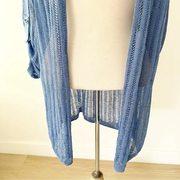 Nic Zoe Sheer Nights Blue Linen Blend Cardigan NWT | Medium