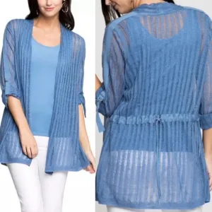 Nic Zoe Sheer Nights Blue Linen Blend Cardigan NWT | Medium