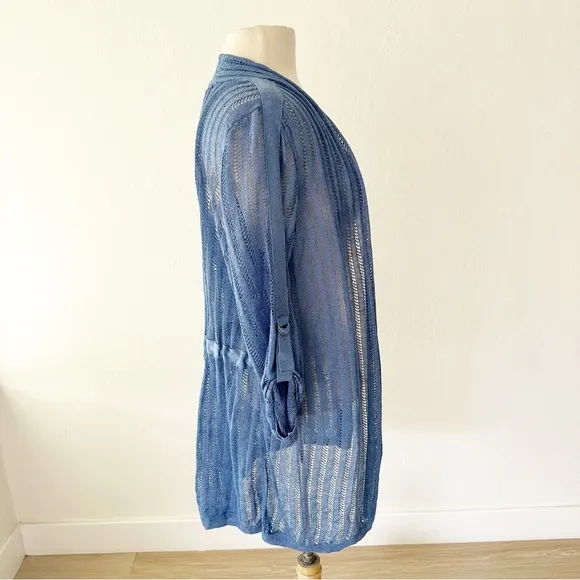Nic Zoe Sheer Nights Blue Linen Blend Cardigan NWT | Medium