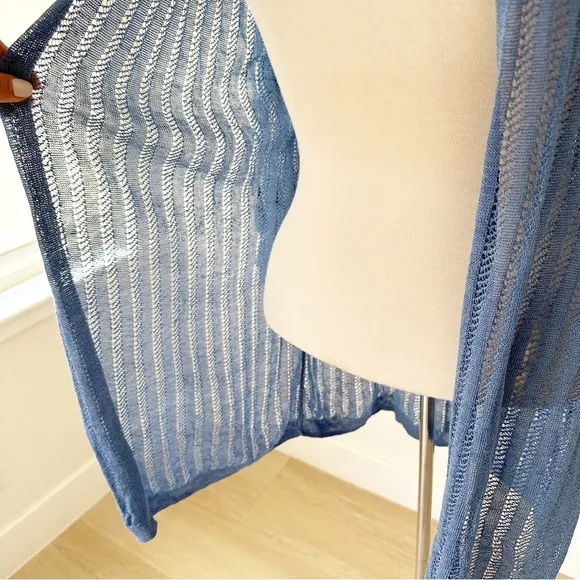 Nic Zoe Sheer Nights Blue Linen Blend Cardigan NWT | Medium
