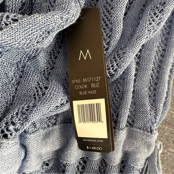 Nic Zoe Sheer Nights Blue Linen Blend Cardigan NWT | Medium