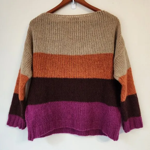 Niccolai, Women's Knit Sweater Mohair Wool Blend Made in Italy, L, Color Block.