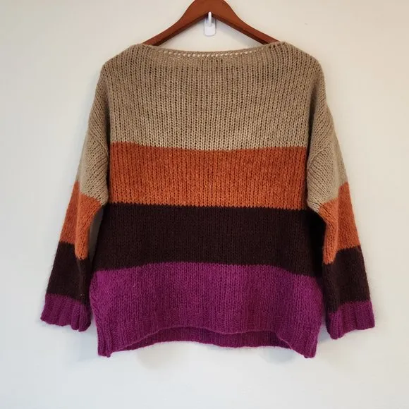 Niccolai, Women's Knit Sweater Mohair Wool Blend Made in Italy, L, Color Block.