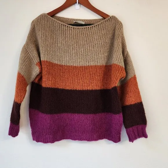 Niccolai, Women's Knit Sweater Mohair Wool Blend Made in Italy, L, Color Block.