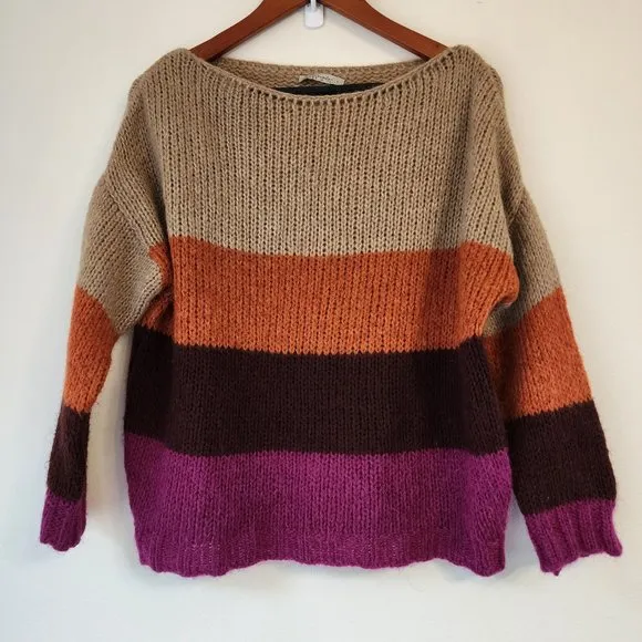 Niccolai, Women's Knit Sweater Mohair Wool Blend Made in Italy, L, Color Block.
