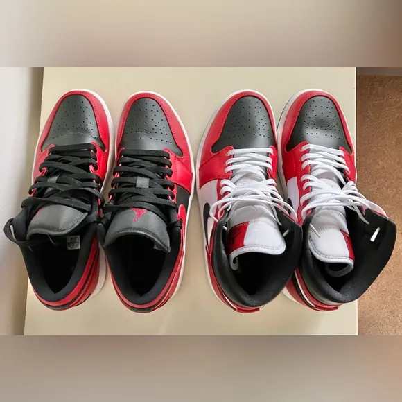 Nike Air Jordan 1 Low Reverse Bred &amp; Jordan 1 Mid Chicago Toe Both 9.5 No Boxes