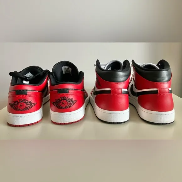 Nike Air Jordan 1 Low Reverse Bred &amp; Jordan 1 Mid Chicago Toe Both 9.5 No Boxes
