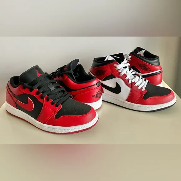 Nike Air Jordan 1 Low Reverse Bred &amp; Jordan 1 Mid Chicago Toe Both 9.5 No Boxes