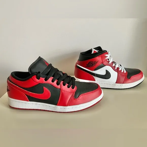 Nike Air Jordan 1 Low Reverse Bred &amp; Jordan 1 Mid Chicago Toe Both 9.5 No Boxes
