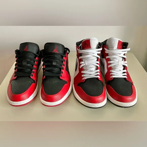 Nike Air Jordan 1 Low Reverse Bred &amp; Jordan 1 Mid Chicago Toe Both 9.5 No Boxes