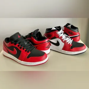 Nike Air Jordan 1 Low Reverse Bred &amp; Jordan 1 Mid Chicago Toe Both 9.5 No Boxes