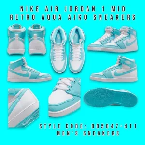 Nike Air Jordan 1 Mid Retro AJKO Sneakers Shoes AQUA DO5047-411 Men's Size 12.5