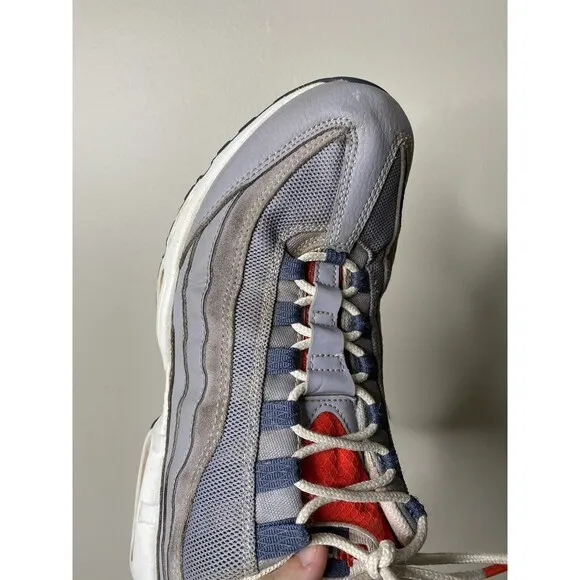 Nike Air Max 95 Grey USA‎ Men's Size 10.5 Shoes Cement Crimson Blue DB0250-001