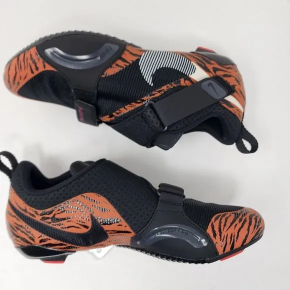 Nike Cycling Shoes Womens 8 Black Orange Tiger SuperRep Cycle Mesh Upper