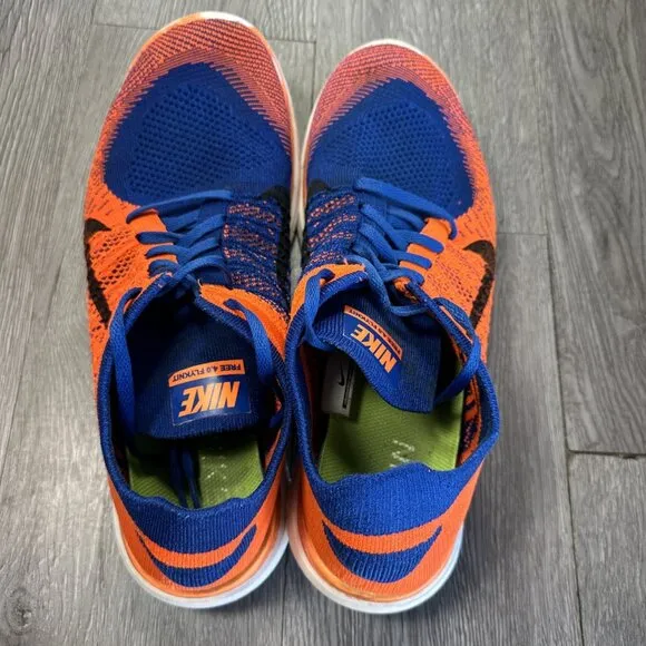 Nike Free 4.0 Flyknit Shoes Orange Blue Rare  Mens Size 13
