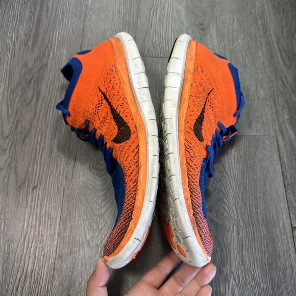 Nike Free 4.0 Flyknit Shoes Orange Blue Rare  Mens Size 13