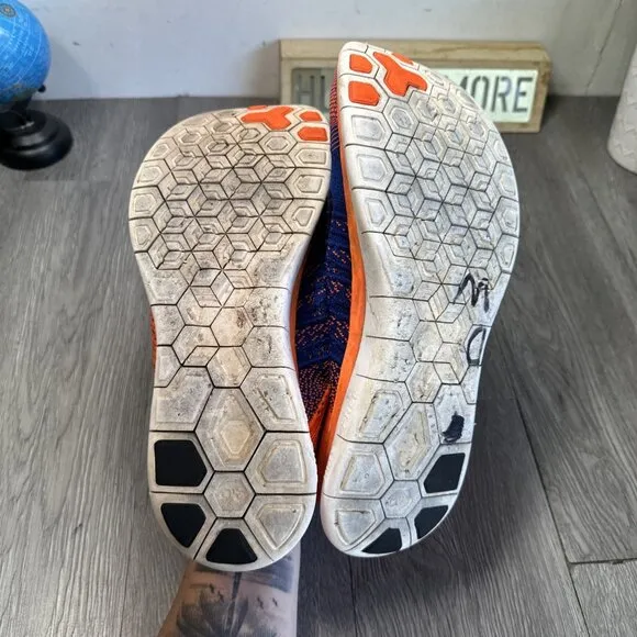 Nike Free 4.0 Flyknit Shoes Orange Blue Rare  Mens Size 13