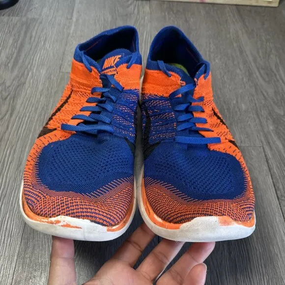 Nike Free 4.0 Flyknit Shoes Orange Blue Rare  Mens Size 13