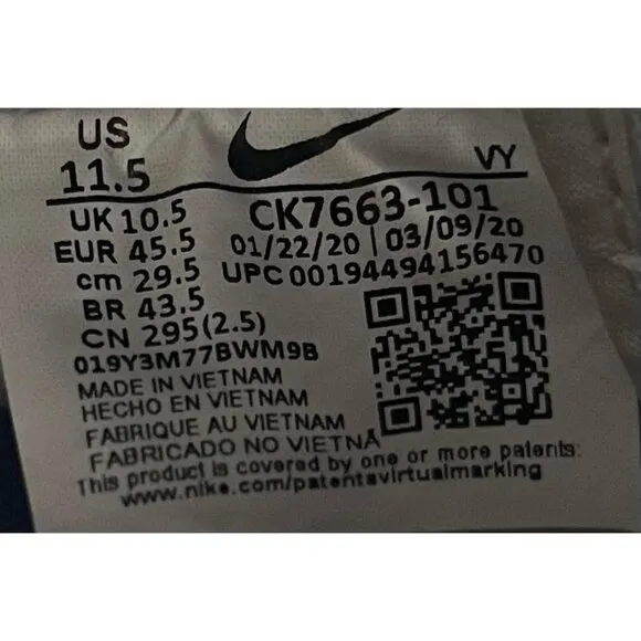 Nike Men's Air Force 1 Low White Black Sole Shoes CK7663-101 Size 11.5