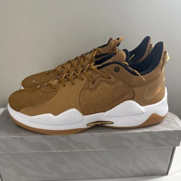 Nike Paul George PG 5 EP Wheat Metallic Gold Men's Size 17 Basketball‎ Shoes