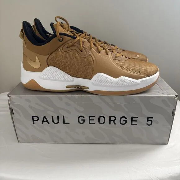 Nike Paul George PG 5 EP Wheat Metallic Gold Men's Size 17 Basketball‎ Shoes