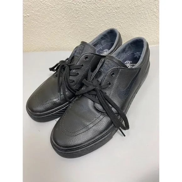 Nike SB Zoom Stefan Janoski L Black leather Sneaker Shoes Size 9 Skateboarding