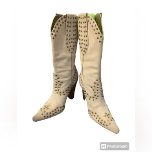 Nikeair Cowgirl Boots White Ladies Sz 7 1/2 B Leather G Series