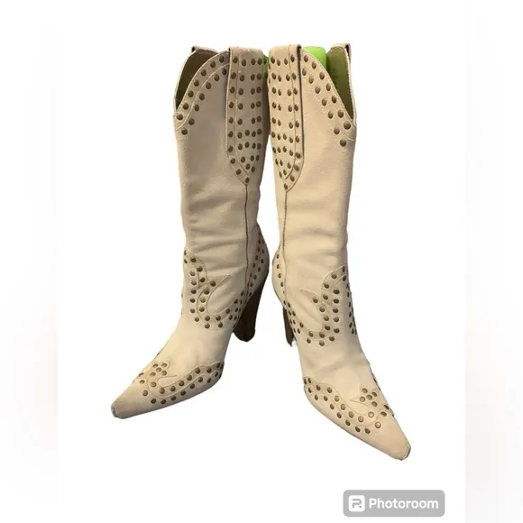 Nikeair Cowgirl Boots White Ladies Sz 7 1/2 B Leather G Series