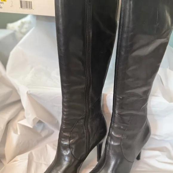 Nine West Black Leather Knee-High Boots