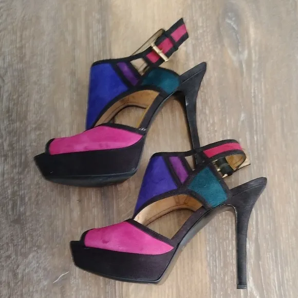 Nine West Pink and Purple Heels with Bold Color Block