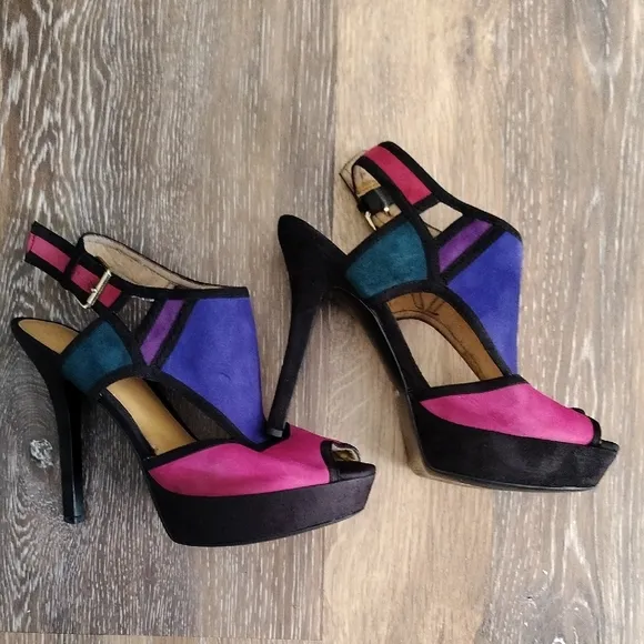 Nine West Pink and Purple Heels with Bold Color Block
