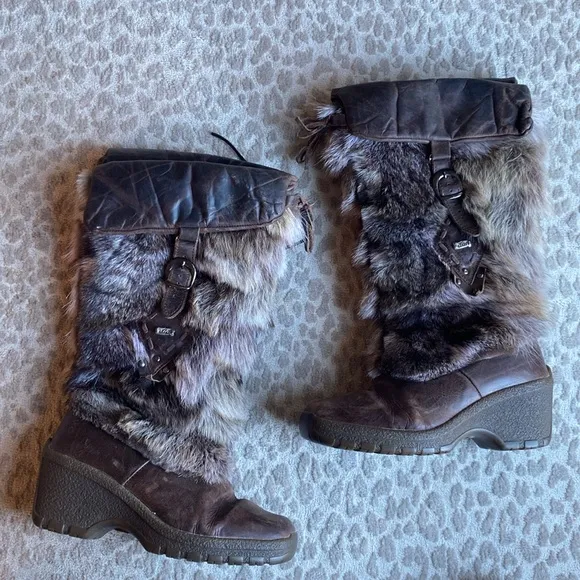 NIS New Italia Shoes Fur, Shearling and Leather Boots, size 7.5