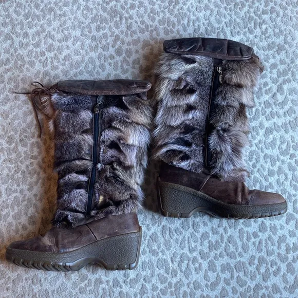 NIS New Italia Shoes Fur, Shearling and Leather Boots, size 7.5