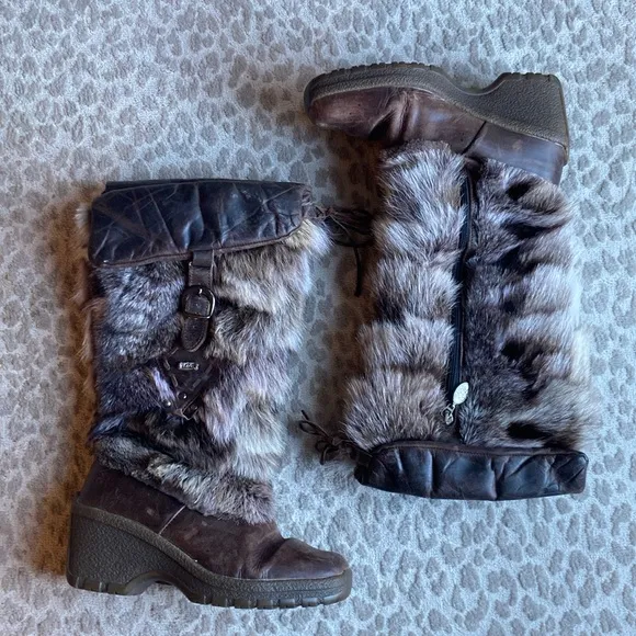 NIS New Italia Shoes Fur, Shearling and Leather Boots, size 7.5