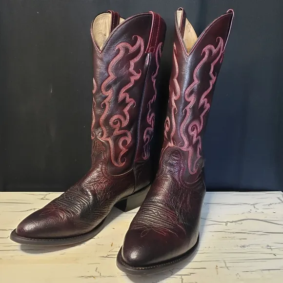 Nocona Smooth Ostrich Cowboy Boots in Oxblood - Men's size 9.5 D