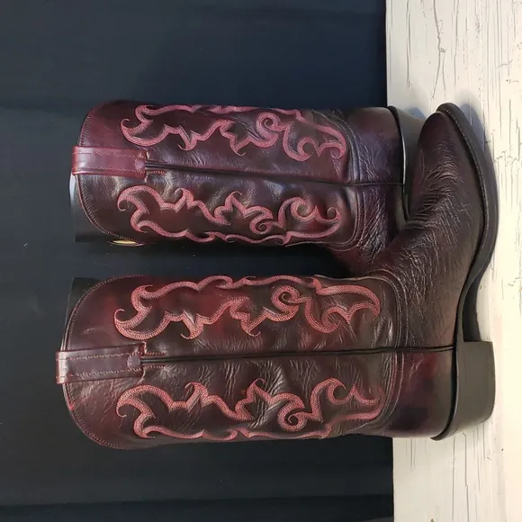Nocona Smooth Ostrich Cowboy Boots in Oxblood - Men's size 9.5 D