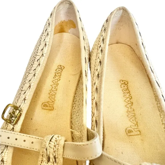 NOS Vintage Playmates Woven Mesh Ankle Strap Heels Cream Off-White NWT Retro