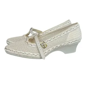 NOS Vintage Playmates Woven Mesh Ankle Strap Heels Cream Off-White NWT Retro