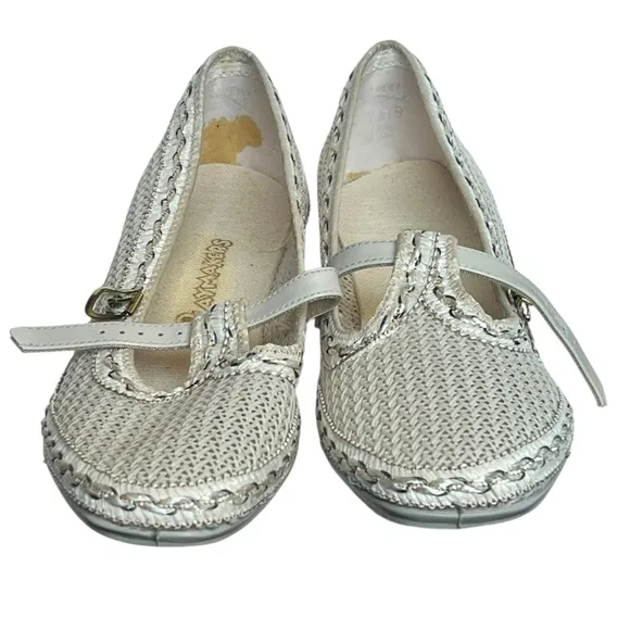 NOS Vintage Playmates Woven Mesh Ankle Strap Heels Cream Off-White NWT Retro