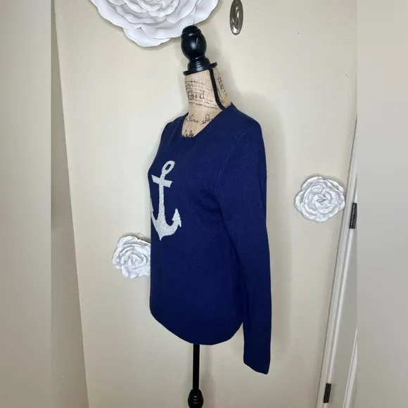 NTM: Vineyard Vines Nautical Anchor Navy &amp; White Lambswool,Cashmere Sweater Sz S