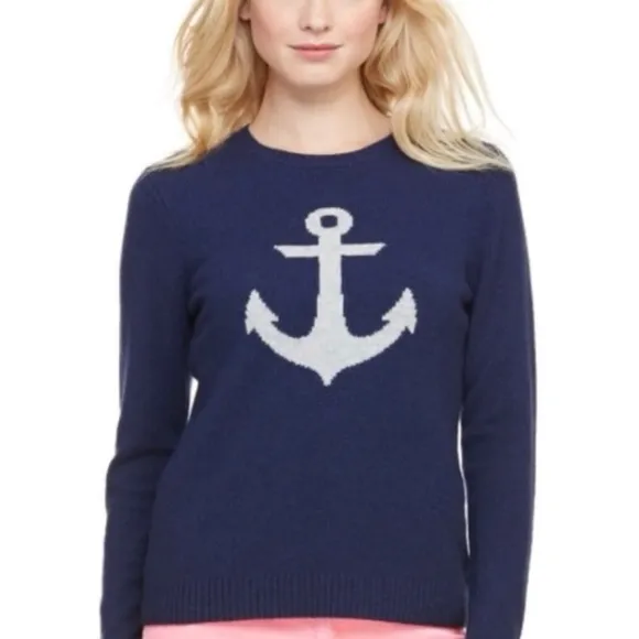 NTM: Vineyard Vines Nautical Anchor Navy &amp; White Lambswool,Cashmere Sweater Sz S