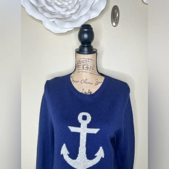 NTM: Vineyard Vines Nautical Anchor Navy &amp; White Lambswool,Cashmere Sweater Sz S